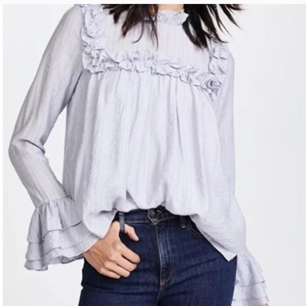 English factory pale blue ruffle top size small